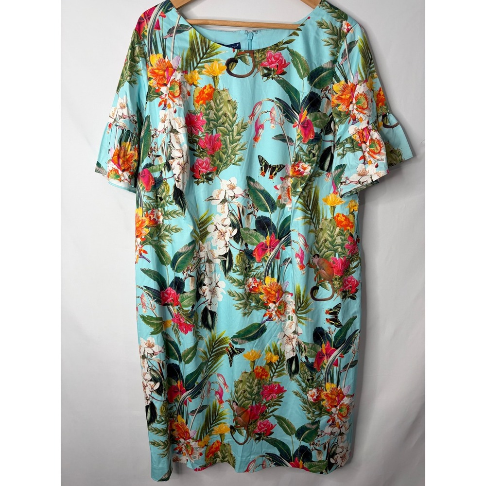 RSVP Talbots Tropical Floral Monkey Print Ruffle Sleeve Shift Dress 16W NEW